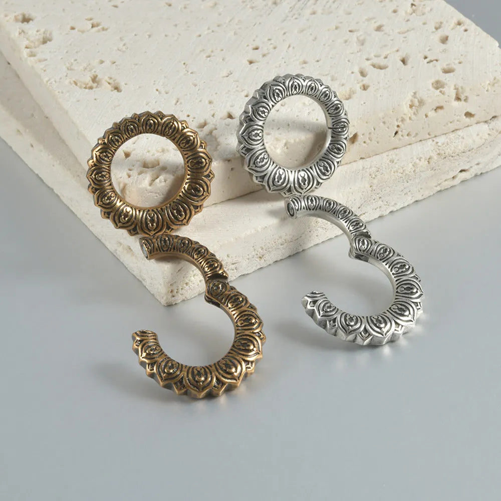 Retro heart-shaped and lotus magnetic earrings in antique silver and ancient gold stainless steel
