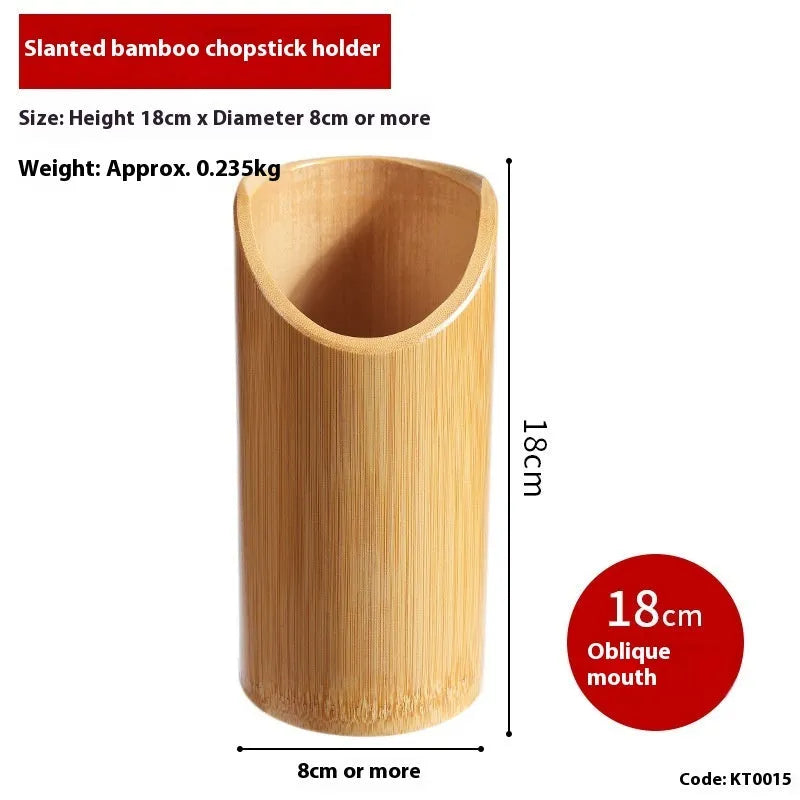 Bamboo chopstick holder tube in natural finish with multiple size options for utensil storage