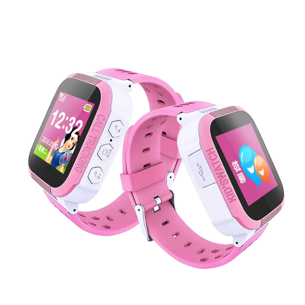 Children's phone watch with 1.44-inch touchscreen display in blue or pink colours