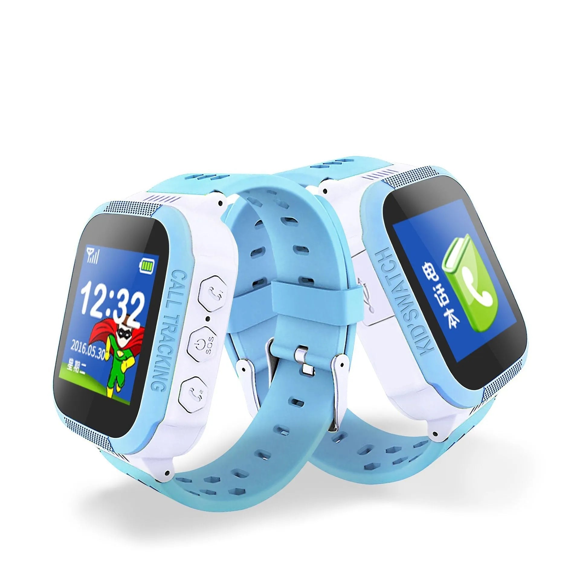 Children's phone watch with 1.44-inch touchscreen display in blue or pink colours