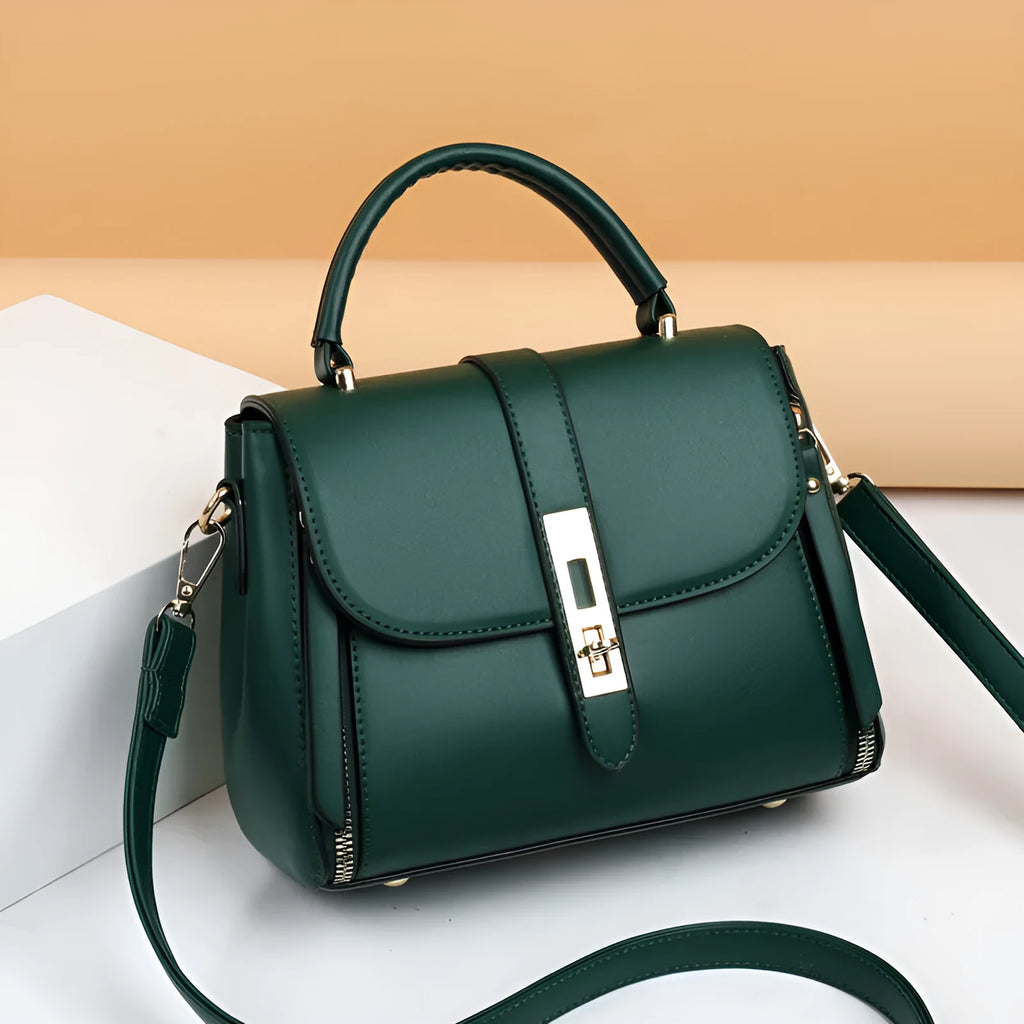 Soft black PU leather women's messenger bag with a single strap, shown in a square vertical shape.