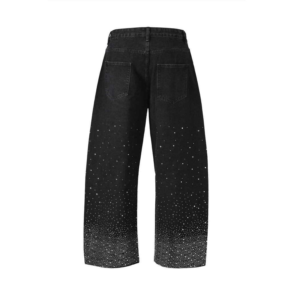 Blue loose-fit wide-leg cotton trousers for teenagers, pullover style, flat lay on neutral background