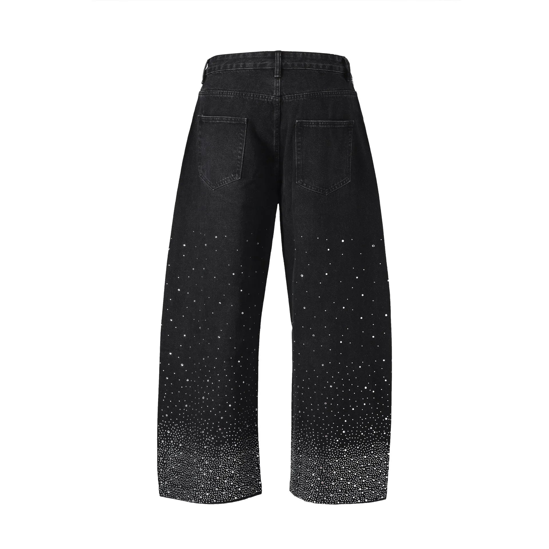 Blue loose-fit wide-leg cotton trousers for teenagers, pullover style, flat lay on neutral background