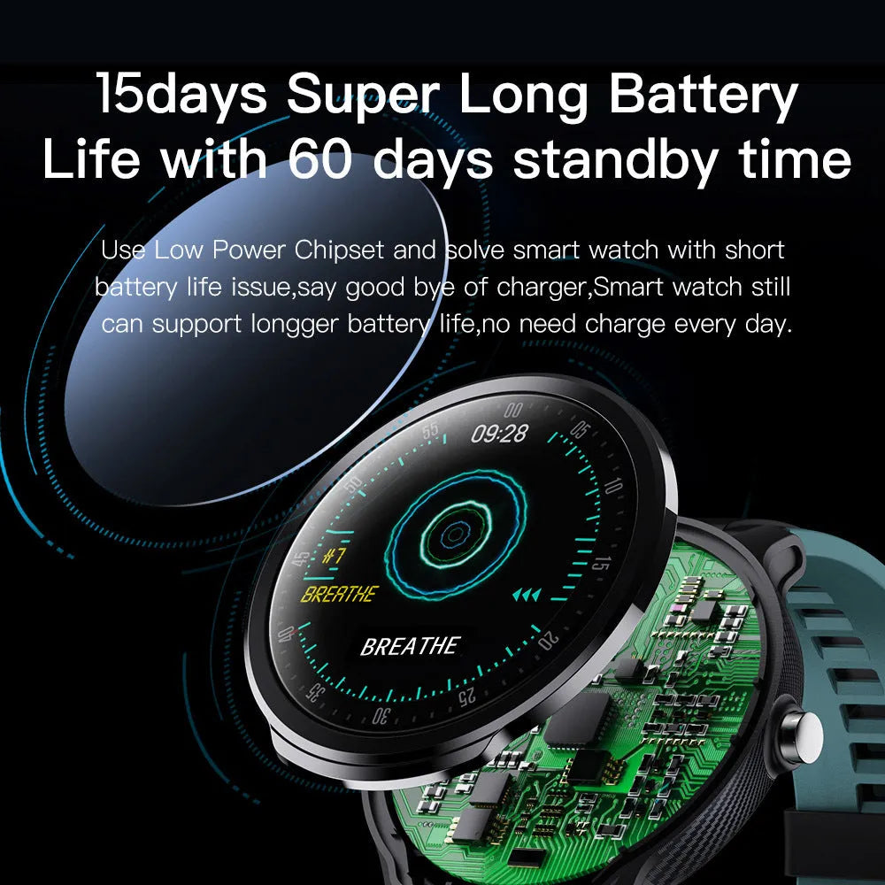 Waterproof heart rate multi sport smart watch with touch screen, 300mAh battery, in green or orange, 48.5mm case