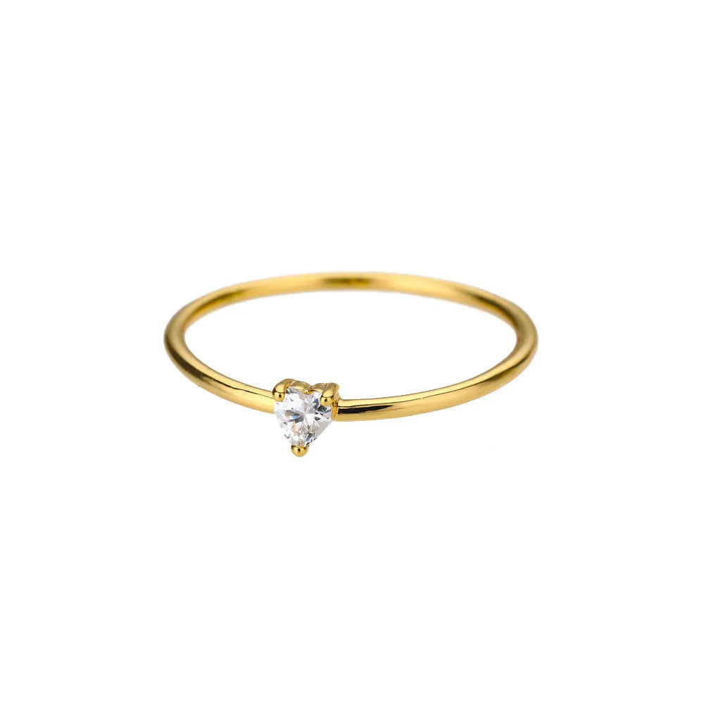 Women's 18K gold plated copper geometric heart zircon stacked ring, size No 7, on finger