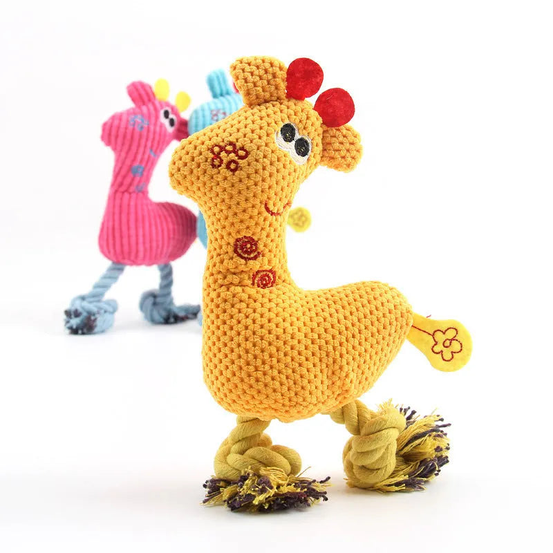 Blue deer shaped plush dog toy with corn grain texture and squeaker