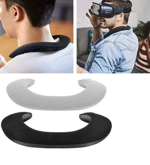 Hanging neck-mounted U-shaped bib Bluetooth sports running speaker in blue with plastic body and waterproof design