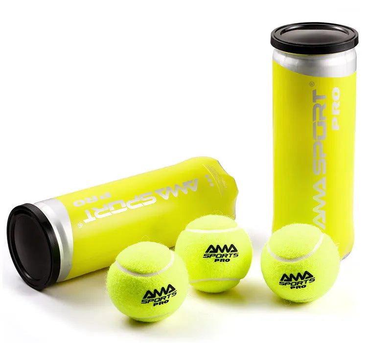 Three high elasticity cage plate training tennis balls in black, green, and yellow for durable sports practice