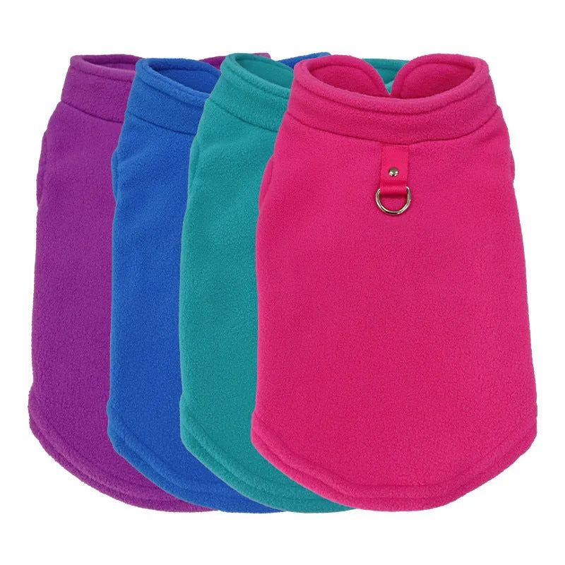 Dog thickened solid colour polar fleece waistcoat in red on a small dog