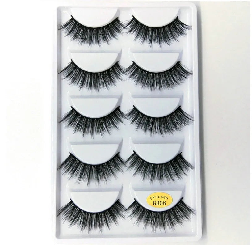 3D mink hair false eyelashes thick section cotton stem 5 pairs natural volume