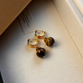 Geometric circular tigereye earrings with gold plating in French retro style