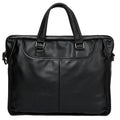 Black men's leather leisure briefcase with top layer cow hide, zipper closure, and shoulder strap
