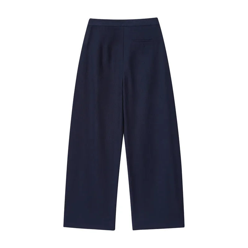 Women's linen style shirt with flounced sleeves and matching wide-leg trousers co-ordinated set