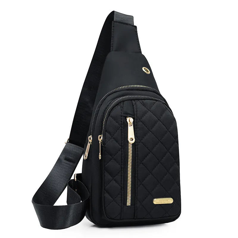 New crossbody Oxford cloth breathable chest bag with plaid detail in dark blue and pink colour options