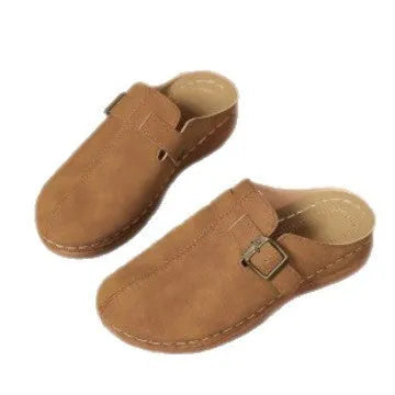 Women's lightweight outdoor casual wedge closed toe slippers in khaki, PU lining, rubber sole