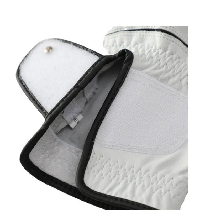 Men's white half sheepskin golf glove showing palm and finger design