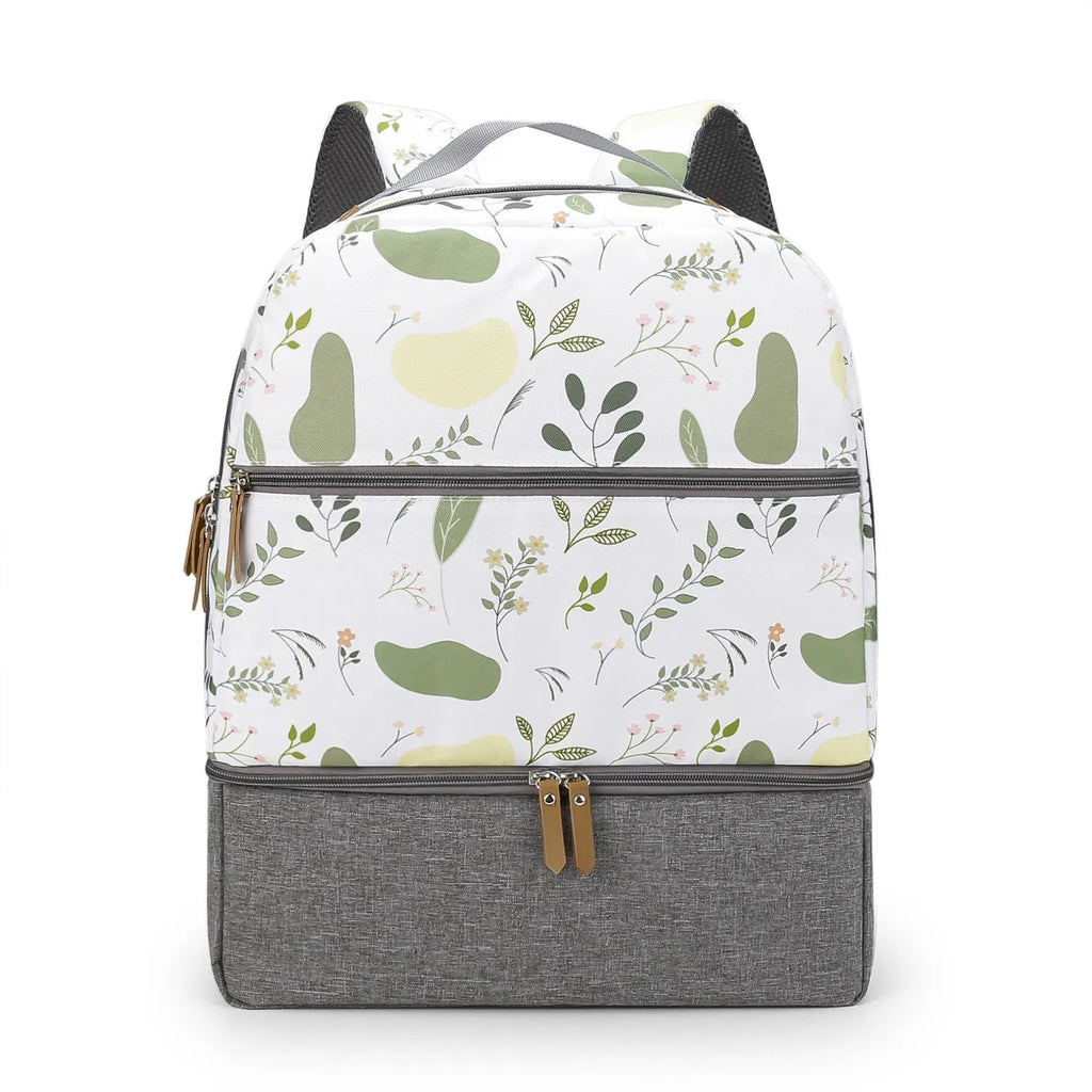 Mother and child travel mummy bag – grey Oxford cloth insulated backpack with curved shoulder straps