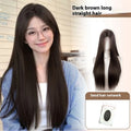 Forehead lace wig mid-length natural black long straight style on mannequin with hair net and clips
