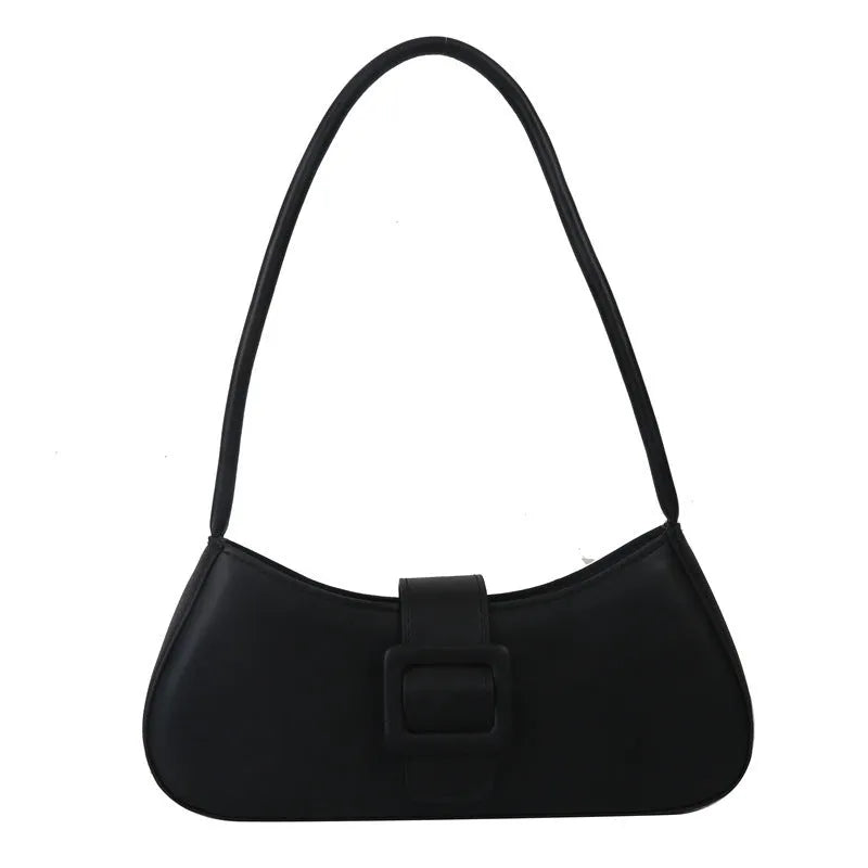 Western style shoulder texture crossbody underarm small square bag in PU with zipper compartment, black colour, 29.5x13x6 cm
