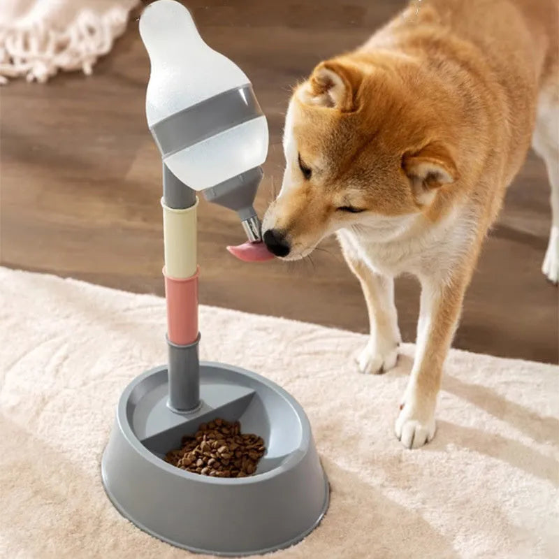 Green height-adjustable standing water dispenser for cats and dogs with a detachable pole and wide bowl.