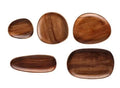 Acacia Japanese snack plate hand-polished natural wood with visible grain and mineral lines on a flat surface
