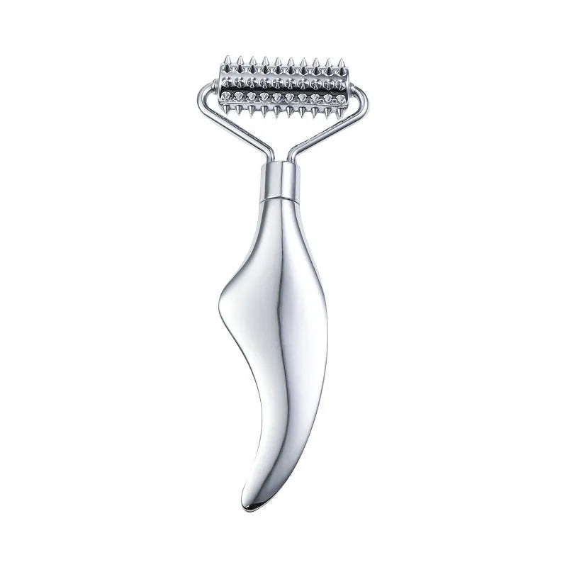 Stainless steel facial massage board set with double-head roller and heart-shaped scraping plate