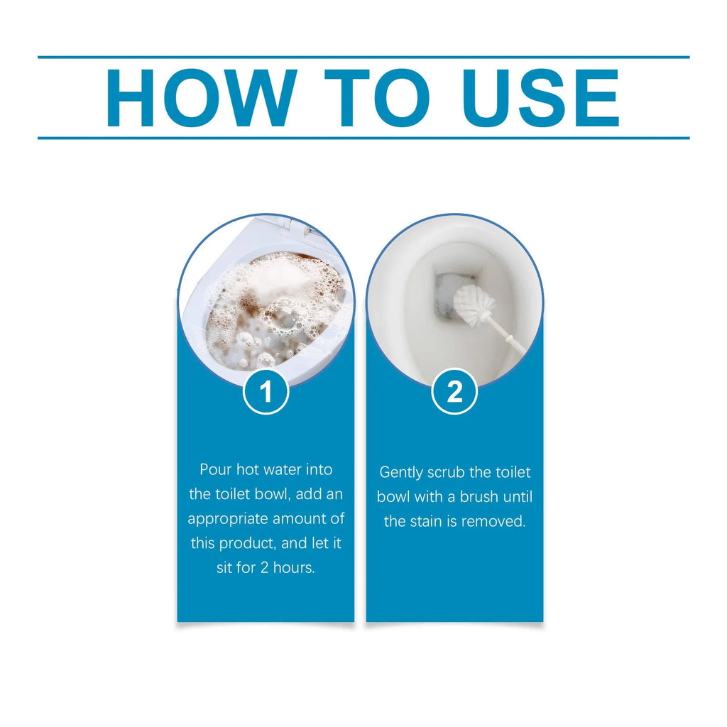 Four sachets of toilet cleaning powder showing 120g total weight with citric acid and bicarbonate ingredients