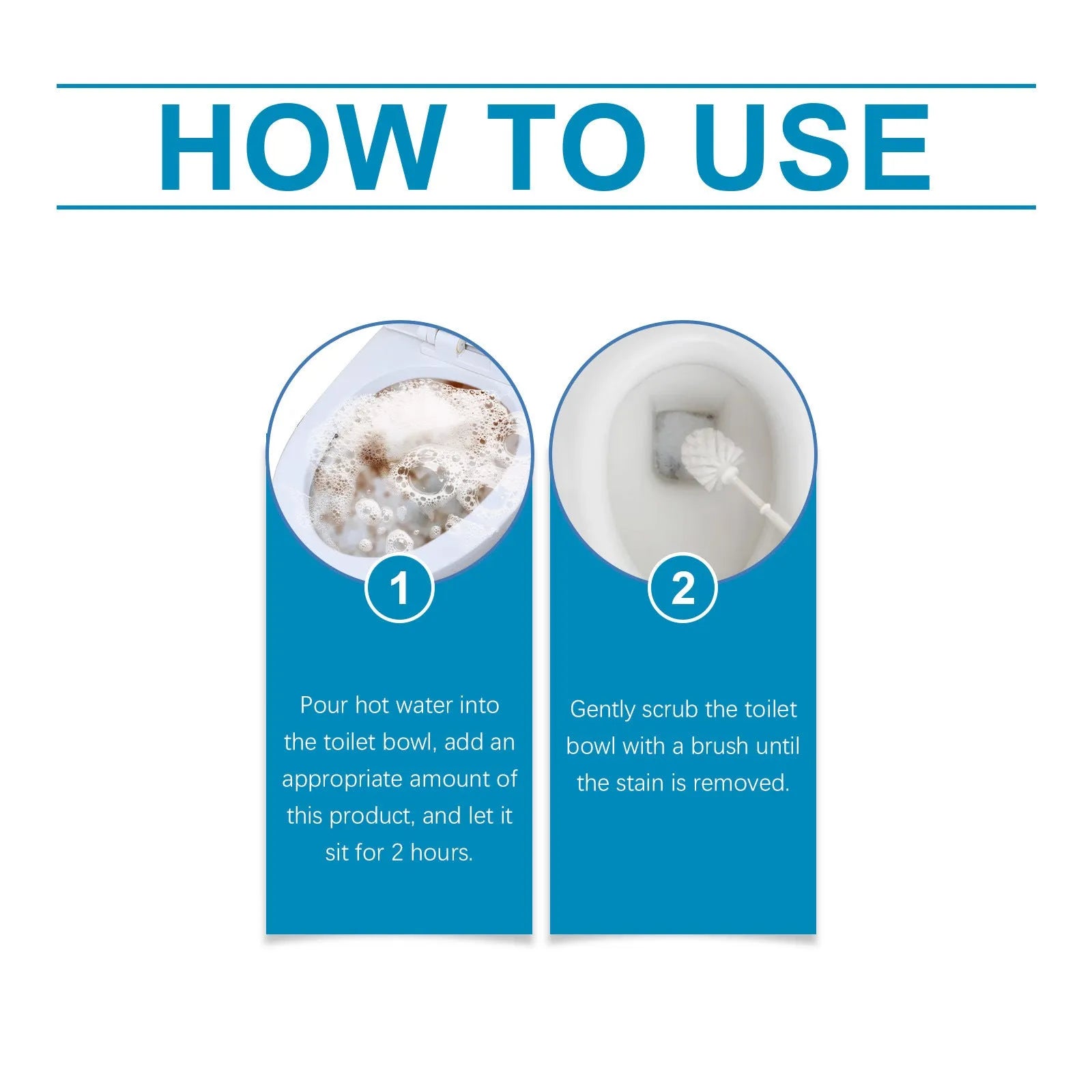 Four sachets of toilet cleaning powder showing 120g total weight with citric acid and bicarbonate ingredients