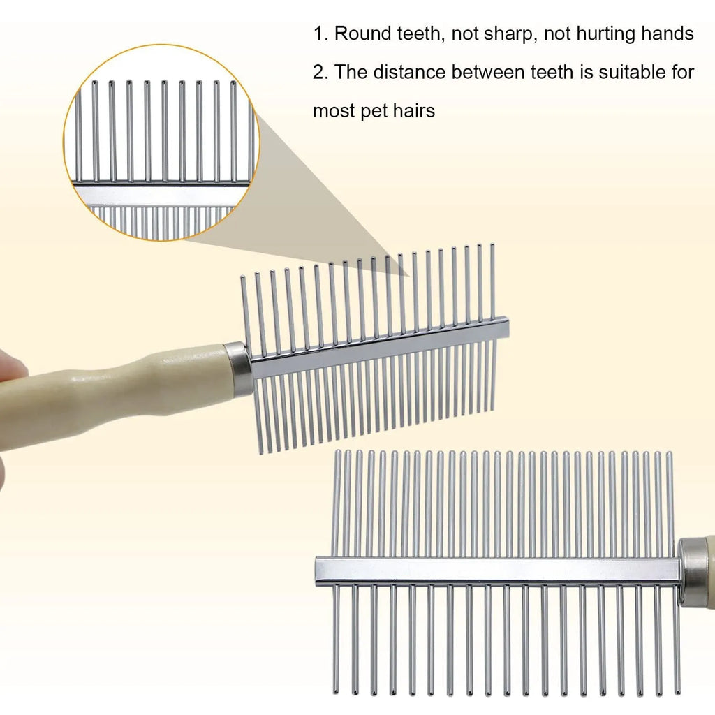 Wooden handle pet grooming comb with round teeth for dog and cat coat maintenance