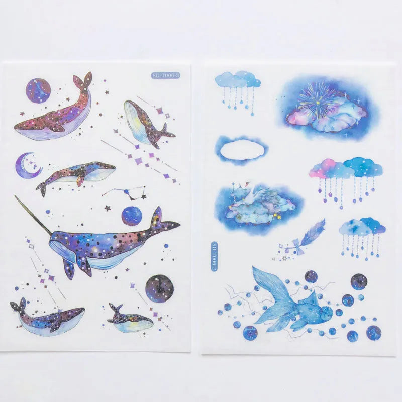 Fantasy Stars hand account and paper sticker set on Japanese paper, 10.5x14.1 cm, in paper bag packaging