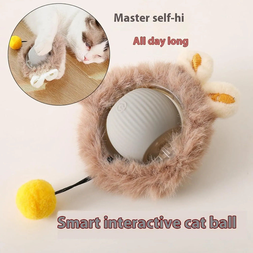 Interactive cat toy rolling ball with smart automatic rotating and string for dogs and cats