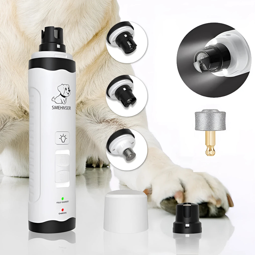 3-speed LED electric dog nail trimmer with automatic piercing and dust collection system