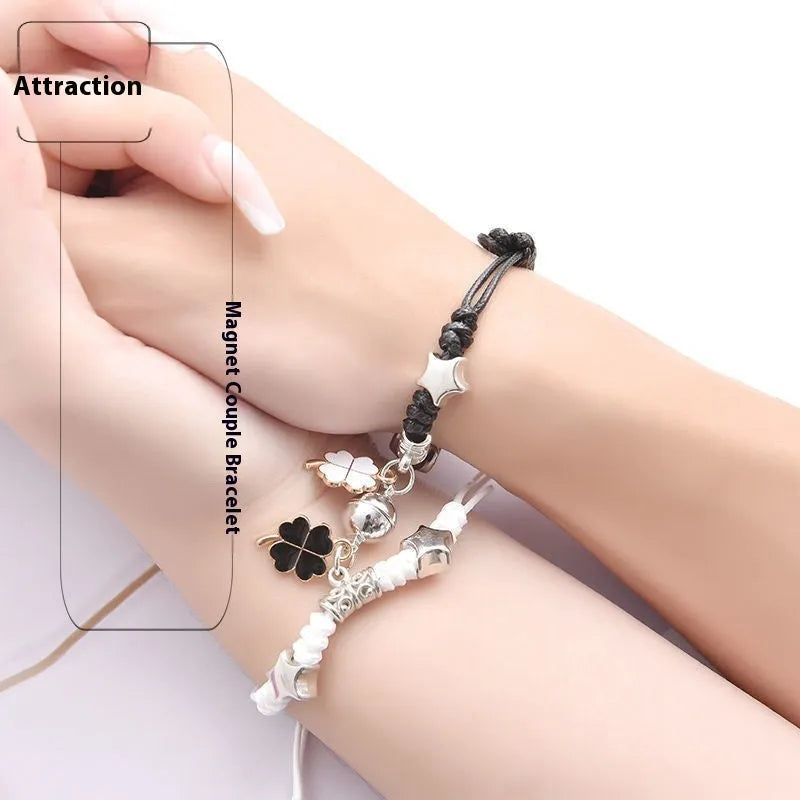 Magnetic couple bracelets with alloy construction and various design options including love symbols and animal patterns