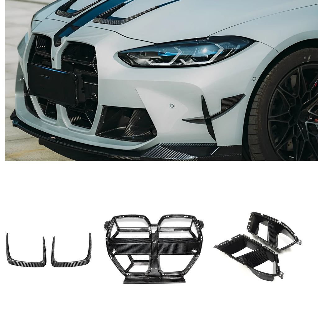 Dry carbon fiber front bumper grille for BMW M3 M4 G80 G82 black 3K weave UV coating