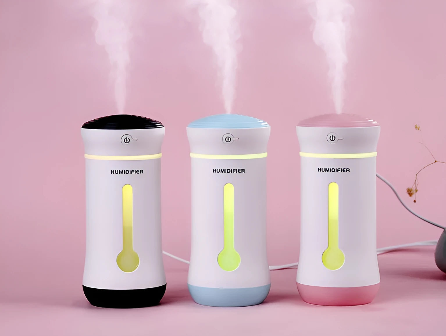 Creative air purifier car humidifier with 300ml tank, USB DC5V, 7.6x7.6x17cm, pink colour