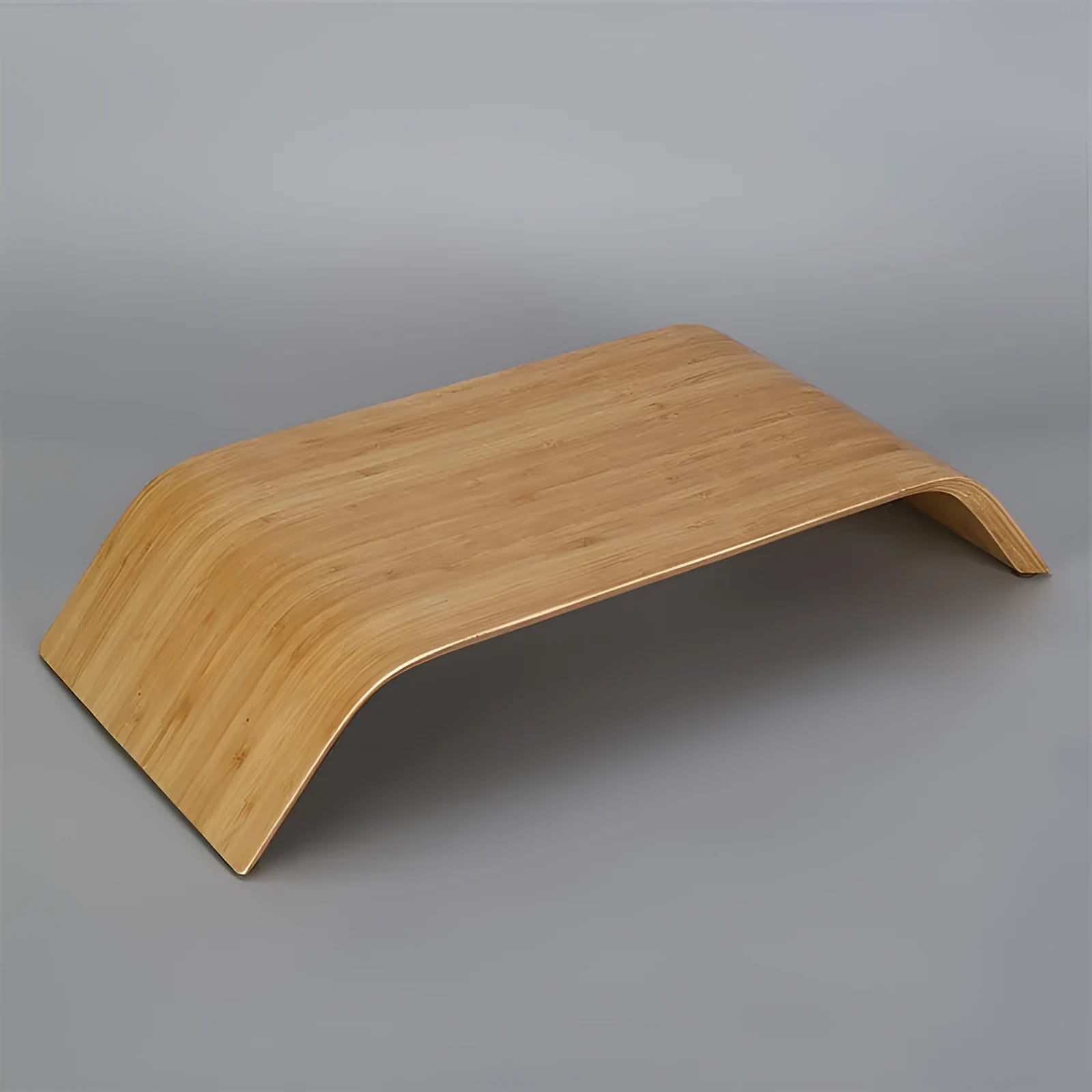 Walnut wood laptop stand with bamboo leather colour finish, 23x51x9cm dimensions, on a desk