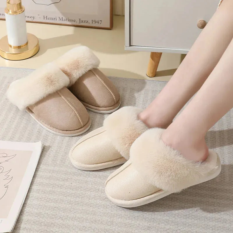 Women's plush indoor slippers with anti-slip PVC sole in five colour options