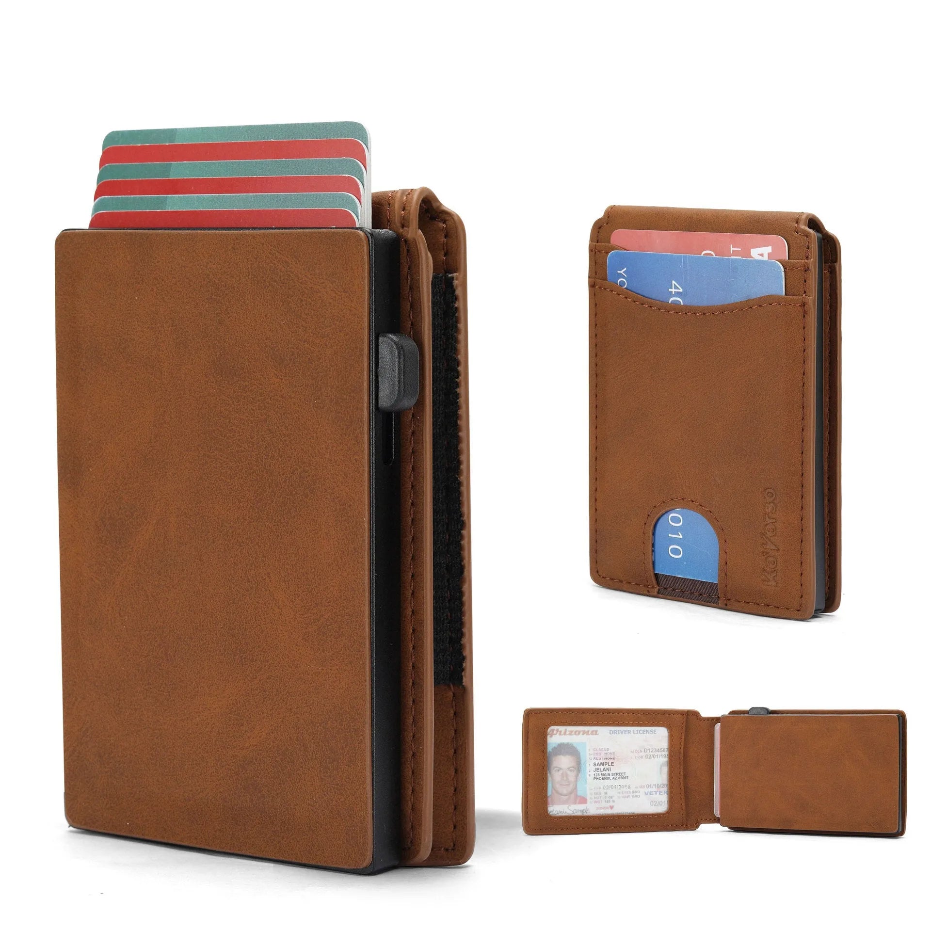 Men's microfibre card holder with synthetic leather lining in three colours: black, dark brown, light brown