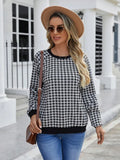 Black Japanese sweet plaid striped pullover sweater with long sleeves