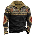 Men's loose-fit long sleeve polo shirt with retro colour printing and striped pattern.