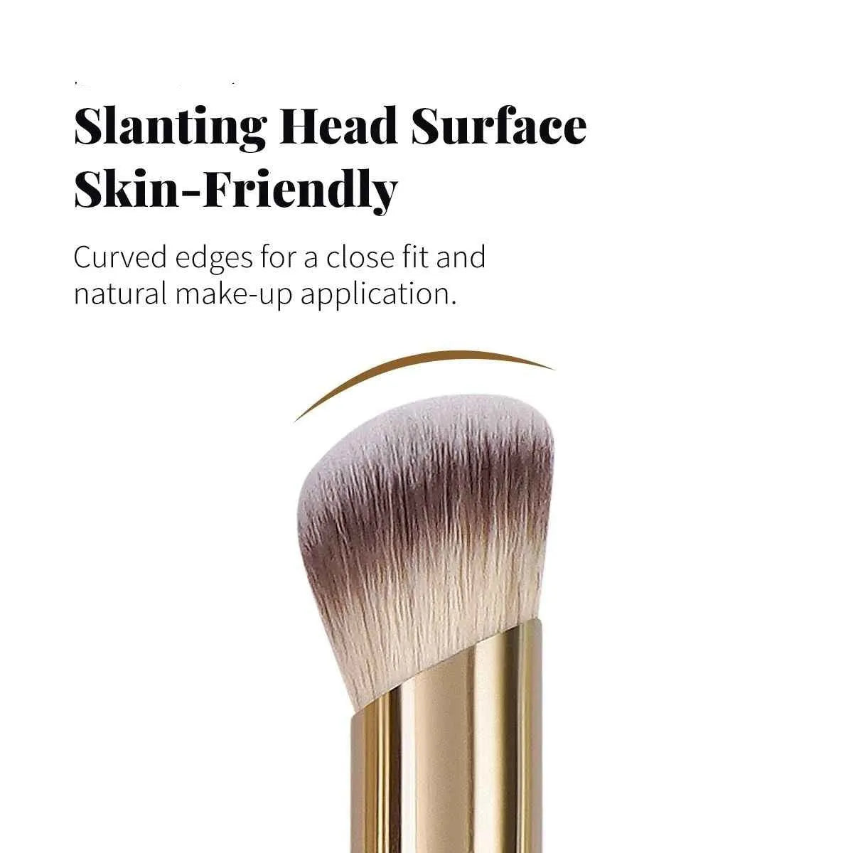 MAANGE set of five apricot-coloured makeup brushes with angled blusher brush on a white background.
