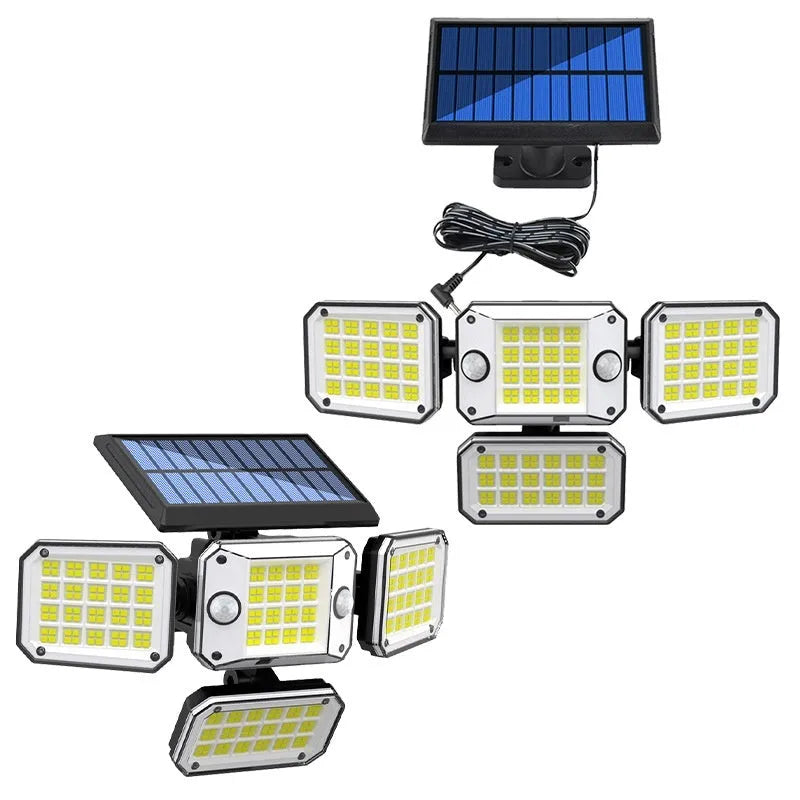 Solar body induction garden lamp with 5W power and 180° illumination angle mounted on a wall in a courtyard setting