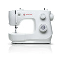 Portable household sewing machine M2405 on a table, compact design, 47x39x26cm, for thick fabric sewing