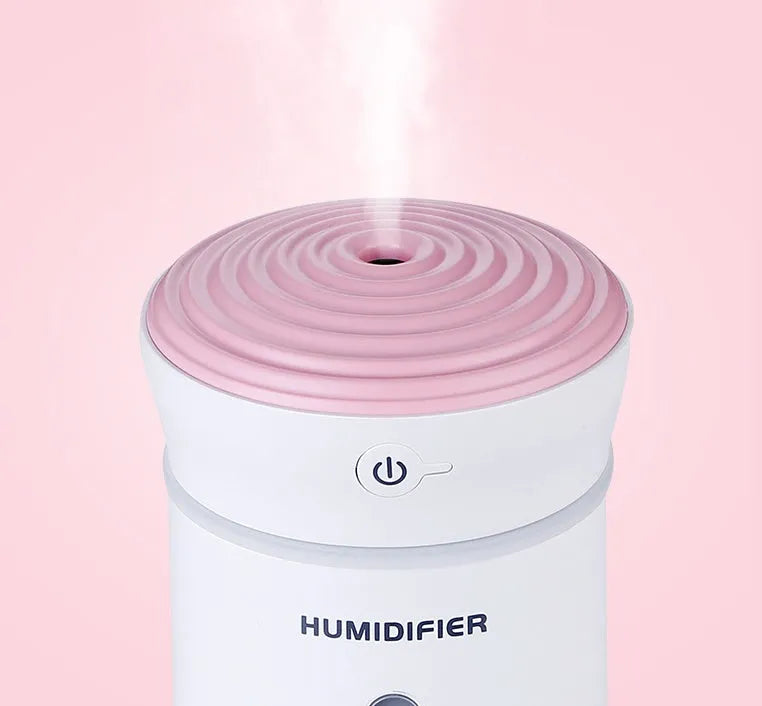 Creative air purifier car humidifier with 300ml tank, USB DC5V, 7.6x7.6x17cm, pink colour