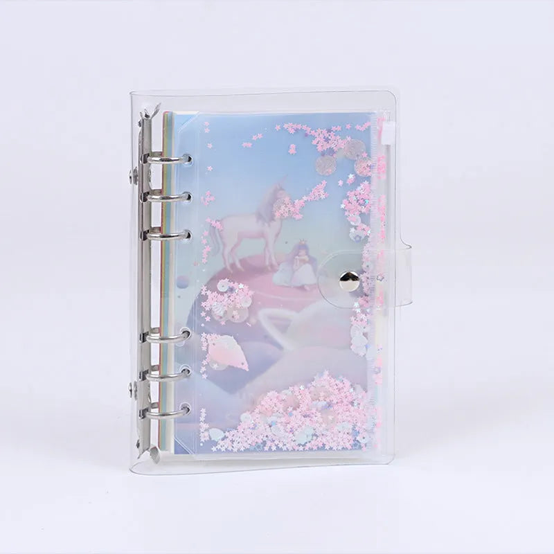 Loose leaf metal binder shell with PVC cover in castle design, 125x185mm, with pull side bag