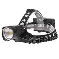 Black rechargeable headlamp with telescopic zoom, aluminium alloy and ABS build, micro USB charging port, 2000 lumens max