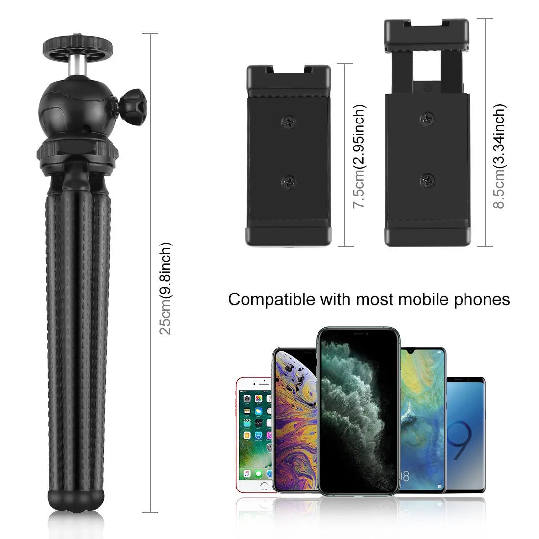 Black flexible octopus tripod with fill light and microphone for live broadcasting