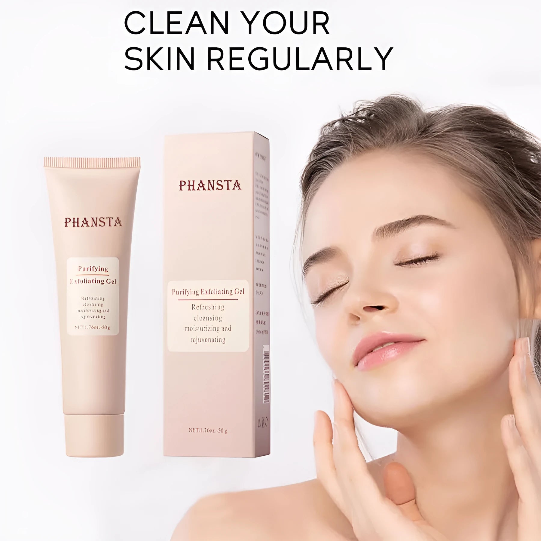 Exfoliating facial cleansing pore gel tube 50g with compact packaging dimensions 4.3 x 3 x 15.4 cm