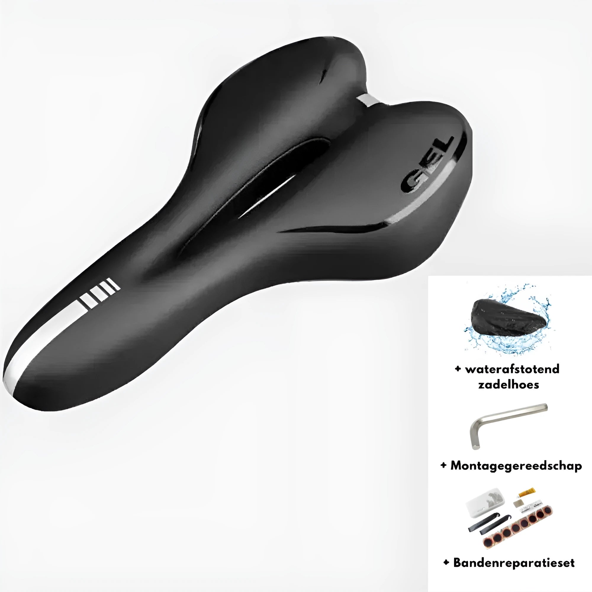 Thickened soft silicone bicycle saddle cushion with PU leather cover, waterproof protector, wrench and tire patch set