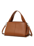 Women's cowhide messenger bag with retro texture in horizontal square shape showing double shoulder straps